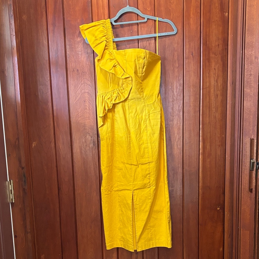Anthropologie Yellow Ruffle One Shoulder Slim Midi dress NWT small - Picture 2 of 4